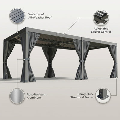 10X12/12X20Ft Louvered Pergola, Waterproof Roof All Weather Rust-Resistant Gazebo for Backyard Patio