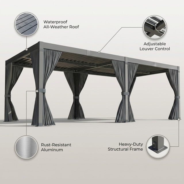 10X12/12X20Ft Louvered Pergola, Waterproof Roof All Weather Rust-Resistant Gazebo for Backyard Patio — Lifestyle