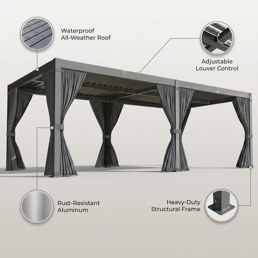 10X12/12X20Ft Louvered Pergola, Waterproof Roof All Weather Rust-Resistant Gazebo for Backyard Patio — Lifestyle