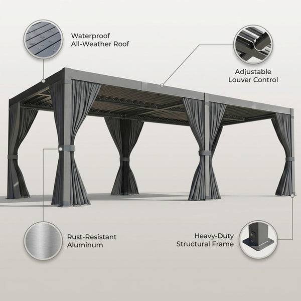 10X12/12X20Ft Louvered Pergola, Waterproof Roof All Weather Rust-Resistant Gazebo for Backyard Patio — Lifestyle