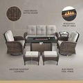 7 Piece Outdoor Patio Furniture Set, Patio Furniture Set with Fire Pit Table Rattan Wicker Patio Furniture Set, Brown Wicker & Beige Cushion